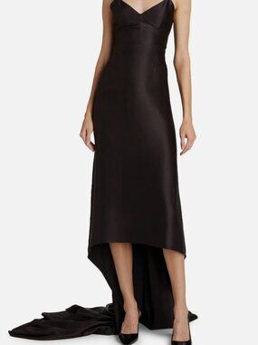 Michael Kors Collection Women's Brown Fishtail V Neck Train Slip Dress Size 6